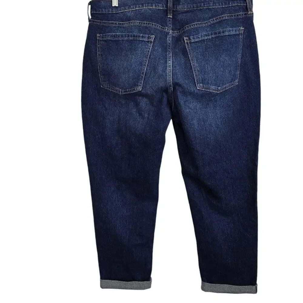 Old Navy WOW Mid Rise Boyfriend Jeans 14 Cuffed Dark Wash Casual Denim Pants